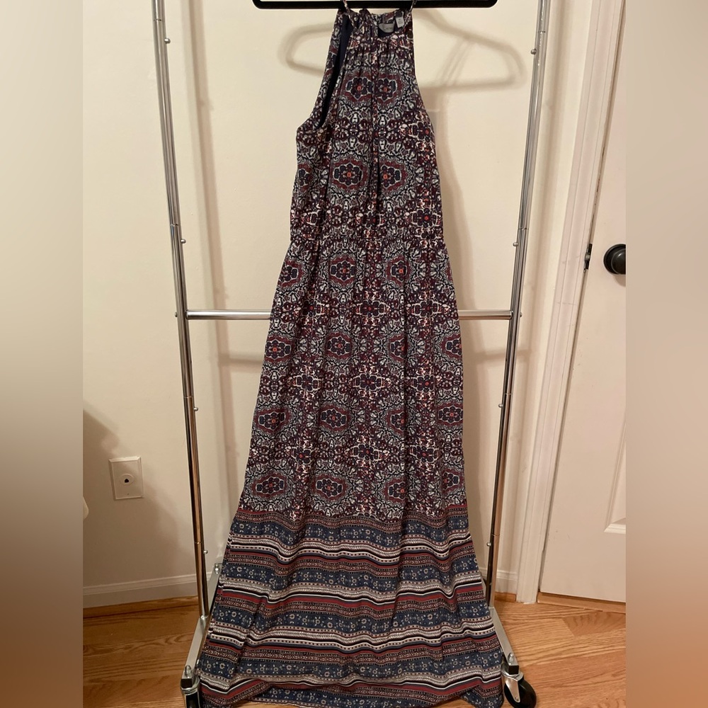 Athleta Blue and Red Tiered Maxi Sundress